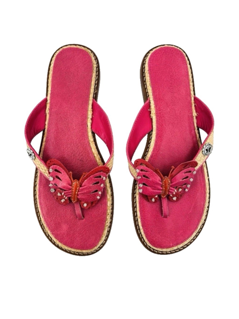 Brighton Ona Butterfly Pink Rattan Thong Sandals Flip Flops Womens 7.5 M